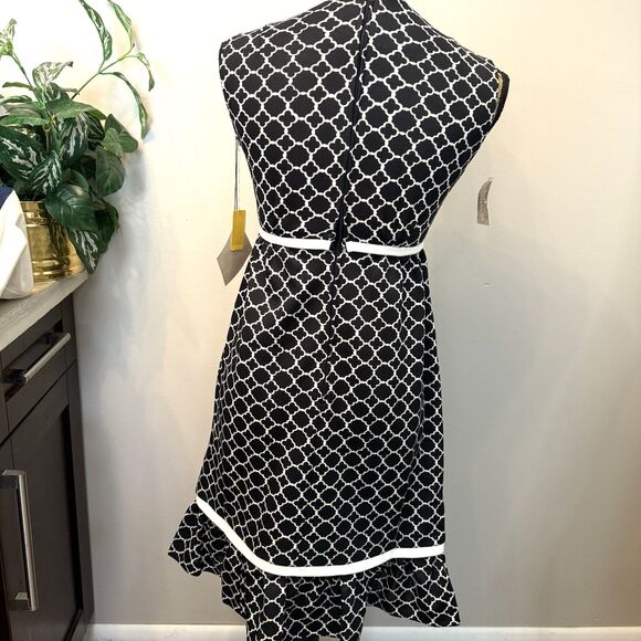 NOS Vintage 70s Black & White Mod Geometric Print Midi Dress S/M David Warren - Picture 5 of 9
